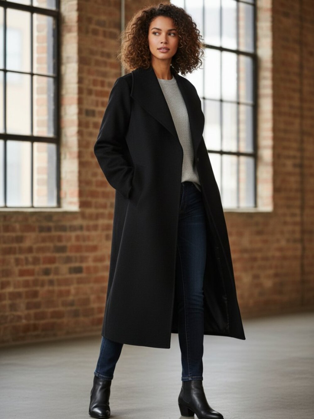 Tahari Elliot Wool Blend Wrap Coat Black Small NWT Longline Missing Belt
